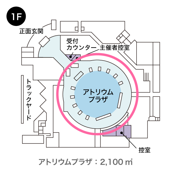大規模なメイン会場に利用可能なアトリウムプラザ（2,100㎡）